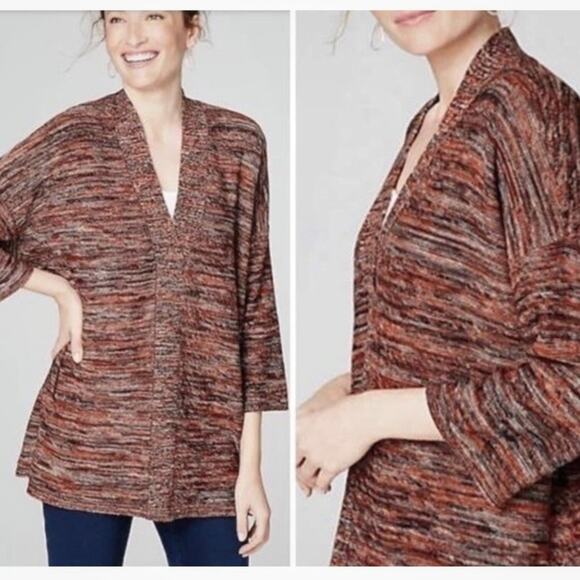 J. Jill Sweaters - J Jill Pure Jill Campari Orange Navy Marled Space Dye Sweater Size Large